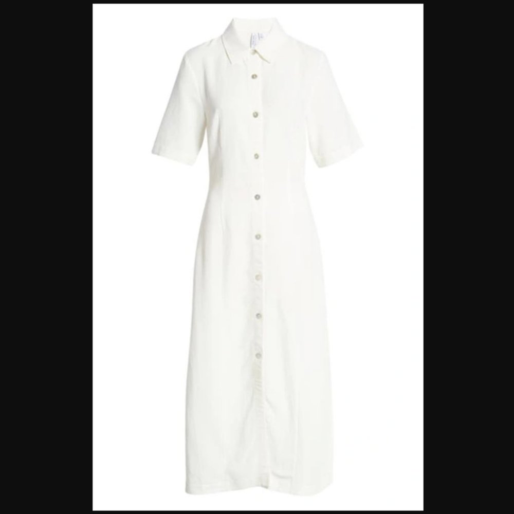 & Other Stories Shell Button Shirt Midi Dress White Linen